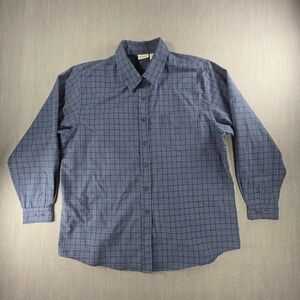 Crossroads Button Down Shirt Men XL Blue Grid Plaid Long Sleeve Pocket